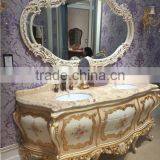 Elegant Floral Painting Bathroom Vanity With Double Sink, Carved Wooden Sanitary Ware Furniture Bathroom Cabinet With Marble Top thumbnail-2