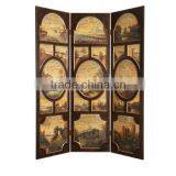 Vintage Furniture Traditional Hand Painting Wooden Floor Screen, Retro Art Painting Four Panel Folding Screen thumbnail-2