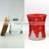 Unique Shape Clear Glass Container With Wooden Lids Glass Candle Jar thumbnail-5