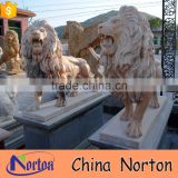 Norton animal sculpture sunset red marble fierce lion with marble base NTBM-L022L