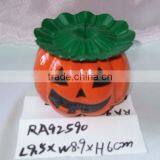 Hand Painted Halloween Ceramic Candle Holder With Pumpkin Design for Supply thumbnail-1