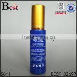 50ml China Hot Products Screen Pringting Cosmetic Lotion Blue Glass Bottle Gold Aluminum Pump and Cap Wholesale thumbnail-1
