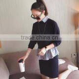 2016 New Style Autumn Shirt Korean Turn Down Collar Long Sleeve Dress Patchwork thumbnail-2