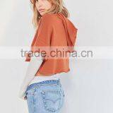 2017 MGOO Raw Edged Sweatshirt With Hood Double Layered Sleeve Custom Cotton Terry Crop Hoodies thumbnail-3