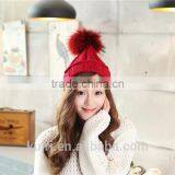 Puffs Fox Fur Ball Wool Cotton Hats Knitted Beanie Real Fox Furry Pom Pom Bomber Hats Bonnet Crochet Large Fluffy Ball Hats thumbnail-6