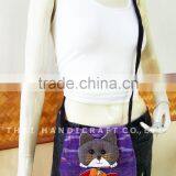 Thai Handmade Shoulder Bag Cotton Fabric Cat and Fish Design thumbnail-1