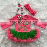 2016 New St.Patrick Day Baby Girls Infant Romper Hot Pink Green Ruffle Romper Kids Wear Hot Sell With Matching Headband Sets thumbnail-1