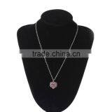 New Fashion Silver Tone " DAUGHTER " Carved Heart Pendant Pink Rhinestone Link Cable Chain Necklace thumbnail-3