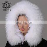 Fashion Women Black Jacket With Raccoon Collar And White Fox Fur Coat thumbnail-3