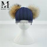 High Quality Kids Knitted Beanies Hat Double Big Raccoon Fur Pom Pom Hat Baby thumbnail-3