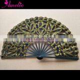 Lolita Style Black With Metallic Gold Lace Battenburg Lace Fan Wedding Accessories Party Favors Gifts thumbnail-2
