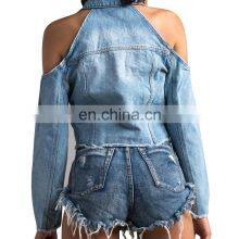 Распродажа на фабрике. Новая мода. Сексуальный безрукавный короткий джинсовый жакет. Женский мото-стильный джинсовый костюм thumbnail-4