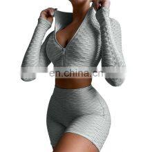 Wholesale custom 2021 summer new women's yoga clothes fitness solid color long-sleeved casual sports suit women