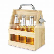 Brown Color Wooden Caddy Tote For Six Pack Beer Sodas With Bottle Opener thumbnail-1
