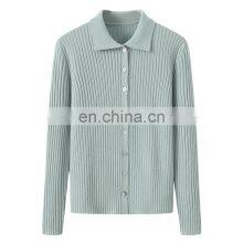 Brand New Customizable Cashmere Rib Knitted Sweater With Turn Down Collar Solid Pattern Button Decoration Casual Winter Style thumbnail-3