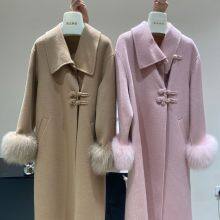 Nuevo abrigo de lana doble cara con mangas de piel de zorro para otoño e invierno, abrigo de estilo chino de media longitud de alta gama para mujeres thumbnail-2