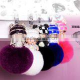 real rex rabbit fur long hair soft bulb key chain mobile phone accessories car cartoon girl bag decoration christmas gift
