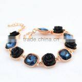 Wholesale Fashion Ocean Blue Square Diamond Rose Flower Bracelet thumbnail-2
