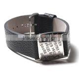 Wide real leather wristbands stainless steel handmade leather bracelet