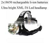 2x18650 Rechargeable Li-ion Batteries Ultrabright XML-T6 LED Headlamp thumbnail-1