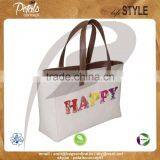 12 OZ Natural Canvas Tote Bag With Lining & With PU Handle & With Magnet Button Closure With Inside Zip Pocket thumbnail-2