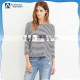 Womens Loose Long Sleeve Black White Striped t Shirts thumbnail-1