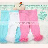 Double Ruffle Baby Girls Cotton Pants Kids Lace Leggings Plain Ruffle Pants thumbnail-1