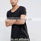 Hip Hop Style Super Longline Curved Hem 100% Cotton Breathable Men Black T-shirt Wholesale thumbnail-1