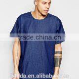 2016 Summer Men Light Weight Short Sleeves Dark Wash Denim T-shirt Custom thumbnail-1