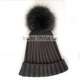 Myfur Dark Grey Knitting Hat for Adults With Real Fox Fur Pompom thumbnail-5