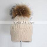 Myfur Wholesale Classic Beige Angola Rabbit Custom Knitted Pom Beanie Hat With Fur Pom thumbnail-4