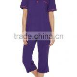 2017 Summer Collection Cotton and Modal Blend Women Pajamas Sleepwear Set With Coral Piped Trims thumbnail-2