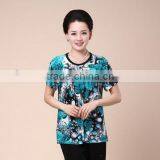 The New 2017 Middle-aged and Old Women's Ice Silk Cotton Round Collar T-shirt Foreign Trade the Original Single Mother Big Yards thumbnail-2