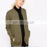 China Custom Bomber Jacket Long Line Cut Cotton Jersey Women Long Bomber Jacket thumbnail-2