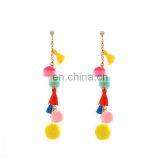 Punk Tassel Statement Chain Earring Colorful Fur Ball Dangle Stud Earring thumbnail-6