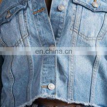 Распродажа на фабрике. Новая мода. Сексуальный безрукавный короткий джинсовый жакет. Женский мото-стильный джинсовый костюм thumbnail-5