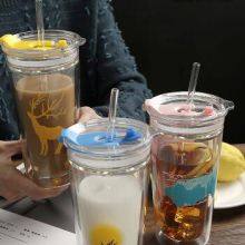 Deer Cup Custom 400ml Frosted Glass Tumbler With Silicone Sleeve Borosilicate Glass Cup With Lid and Straw thumbnail-4