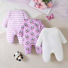 3pcs Newborn Baby's Cartoon Moon & Cloud Pattern Footed Bodysuit, Casual Comfy Long Sleeve Romper, Toddler & Infant Girl's Onesie, As Gift thumbnail-2