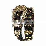 GENUINE LEATHER Faux Fur Tear Drop Topaz Brown Rhinestone and Crystal Accents Faux Fur Belt thumbnail-1