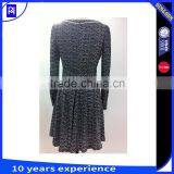 100% Viscose Printed Dress Women Long Sleeve Lace Decoration Knee Length Casual Wear thumbnail-2