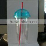 Logo Printed Double Wall Plastic Tumblers Dome Lids and Straws thumbnail-1