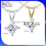 Custom Princess Cut 925 Sterling Silver CZ Created Diamond Solitaire Pendant Necklace Pendant thumbnail-1