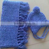 Chunky knitting Crocheted Winter hat and scarf set