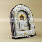 Greek & Russian Orthodox Big Wooden Icon. Christ Pantocrator. Silver Edging thumbnail-5