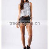 2016 Women Clothing, Designer Clothing Manufacturers in China, Private Label Women Knitted Sleeveless Stripe Top With Split Back thumbnail-2
