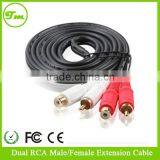 10m GOLD Twin Phono Extension Cable Dual RCA Male to Female Lead Audio Stereo Cable thumbnail-1