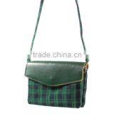 Check Pattern Lint and Leather Hybrid Bag for Smart Phones With Strap Size: 19 x 12cm(L x W) thumbnail-4