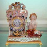 Vivid Churub Flower Ceramic Table Standing Clock, Luxury Design Hotel Decorated Desk Clock, Gold Plated Decorative Art thumbnail-1