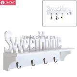 Home Furniture"Sweet Home" Design White Wood Wall Mounted Shelf With 4 Coat Hook Entryway Organizer Storager Rack Wall Shelf thumbnail-3