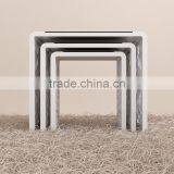 Nest Table Set of 3 With High Glossy MDF Wood Side Table With Carving Flower Living Room Coffee Table With Glass thumbnail-3